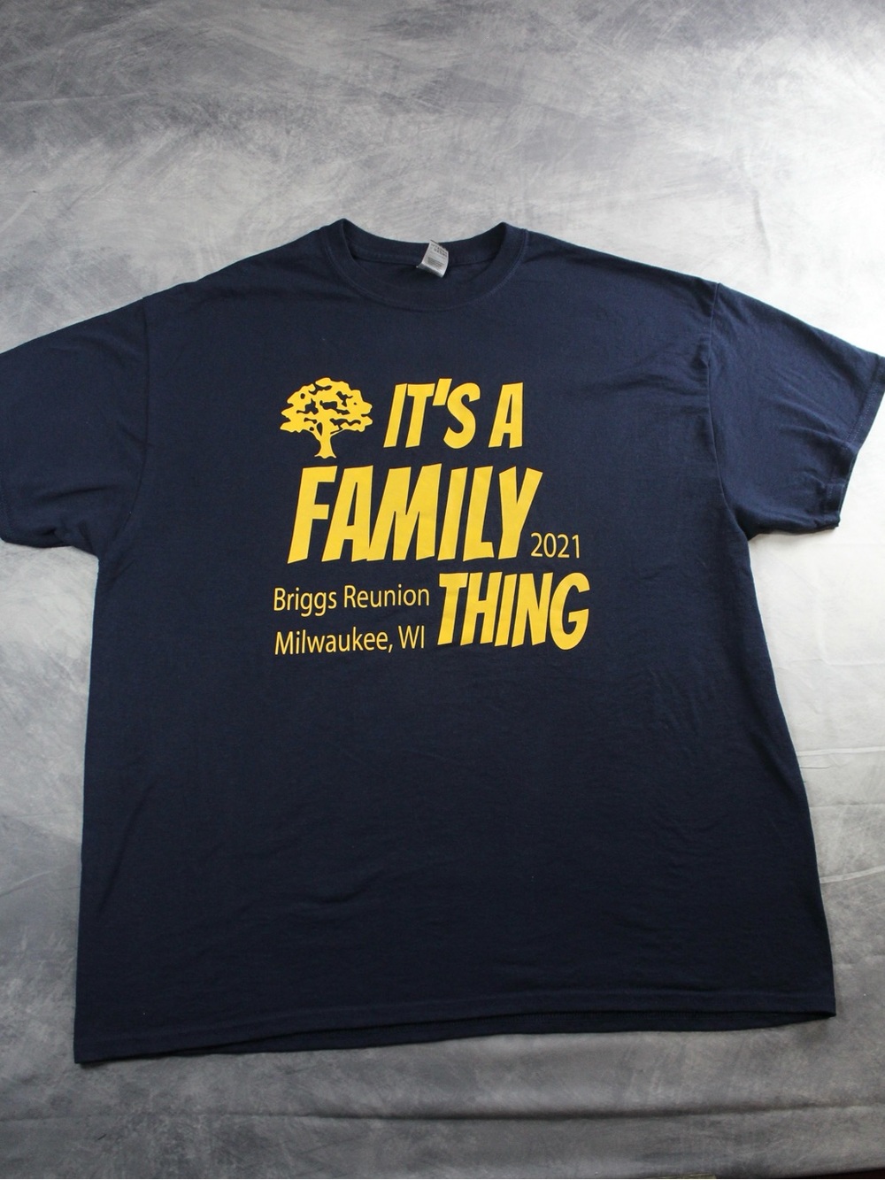 Gildan Navy Men’s Tee with Yellow Family Reunion Graphic